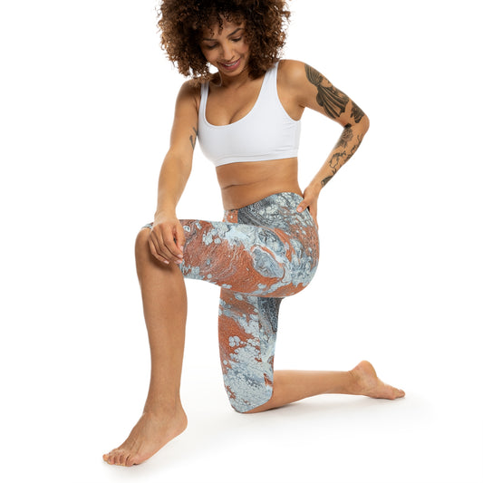 Abstract Marble Capri Leggings - Diane© by Brandy Young — Bronze and Silver Fluid Art Print