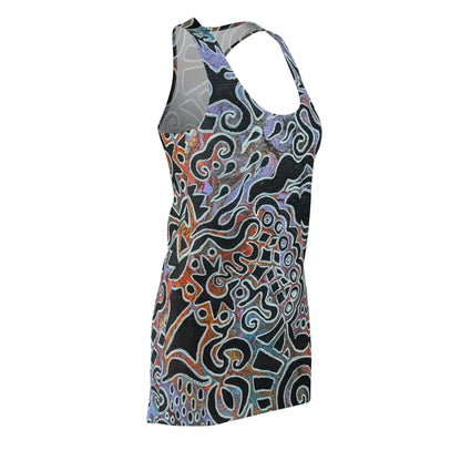 Abstract Swirl Racerback Dress — Artistic Black & Pastel All-Over Print