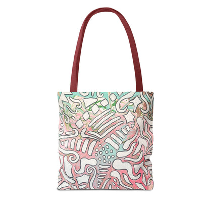 Abstract Coral Reef Pattern Tote Bag - Lisa© by Brandy Young — Pastel Ocean-Inspired All-Over Print
