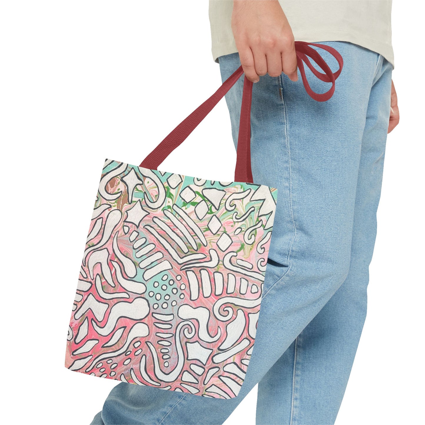 Abstract Coral Reef Pattern Tote Bag - Lisa© by Brandy Young — Pastel Ocean-Inspired All-Over Print