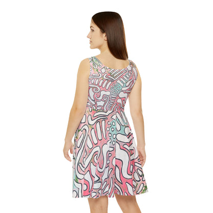 Abstract Pastel Doodle Skater Dress - Lisa© by Brandy Young – Pink & Mint All-Over Print