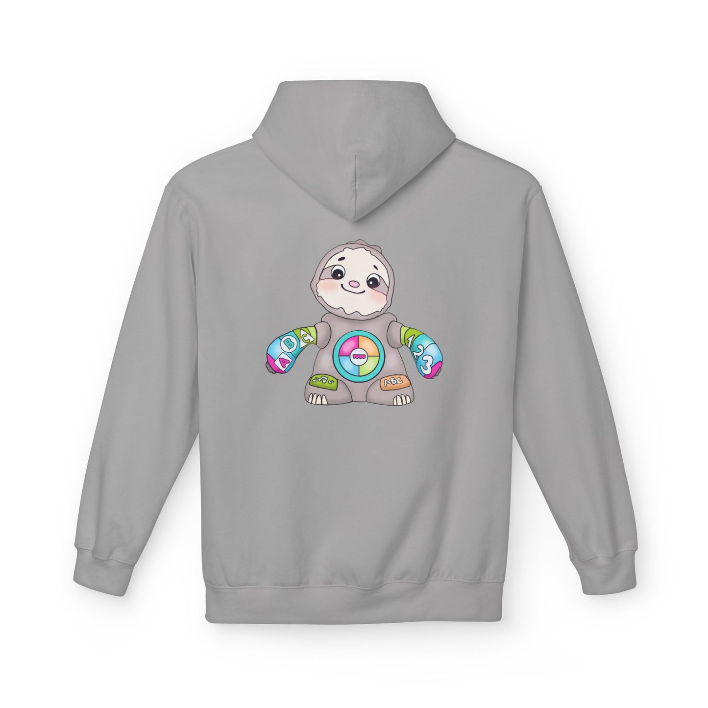 Cute Baby Sloth Hoodie with Colorful Toy Chest Graphic — Cozy Casual Pullover