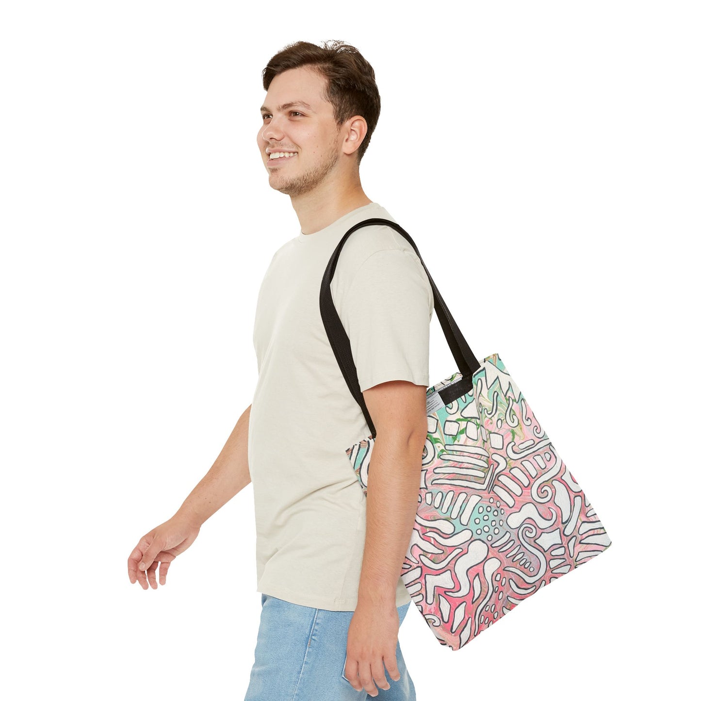 Abstract Coral Reef Pattern Tote Bag - Lisa© by Brandy Young — Pastel Ocean-Inspired All-Over Print