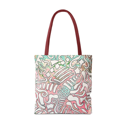 Abstract Coral Reef Pattern Tote Bag - Lisa© by Brandy Young — Pastel Ocean-Inspired All-Over Print