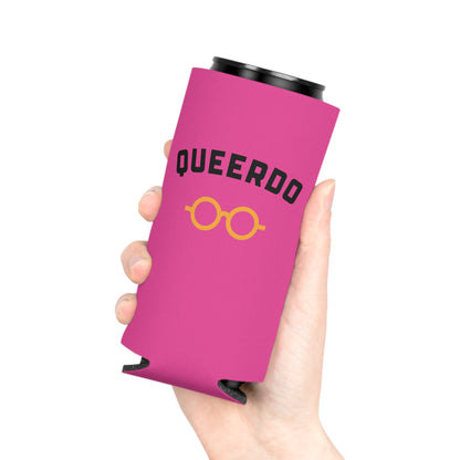 Queerdo Can Cooler – Pink Koozie with Retro Glasses Graphic