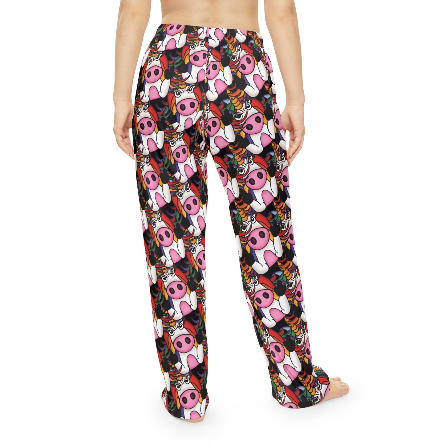 Pajama Pants — Cute Rainbow Unicorn Pig  Giving The Finger -  All-Over Print Lounge Pajama Pants