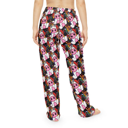 Pajama Pants — Cute Rainbow Unicorn Pig  Giving The Finger -  All-Over Print Lounge Pajama Pants