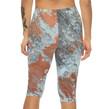 Abstract Marble Capri Leggings - Diane© by Brandy Young — Bronze and Silver Fluid Art Print