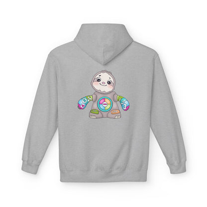 Cute Baby Sloth Hoodie with Colorful Toy Chest Graphic — Cozy Casual Pullover