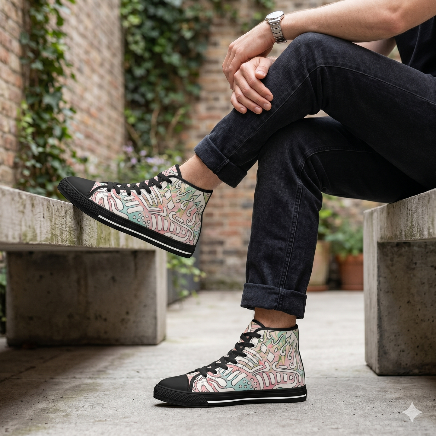 Floral Pastel Doodle High-Top Sneakers  - Lisa© by Brandy Young— Artistic Casual Shoes