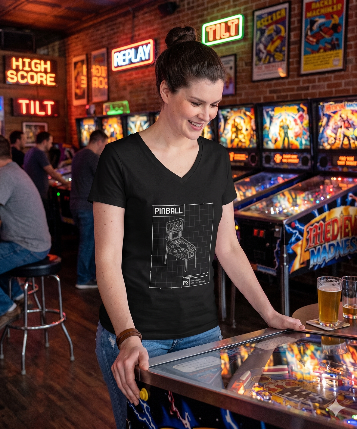 Pinball Blueprint - Fuck That Outlane -  BV-Neck T-Shirt
