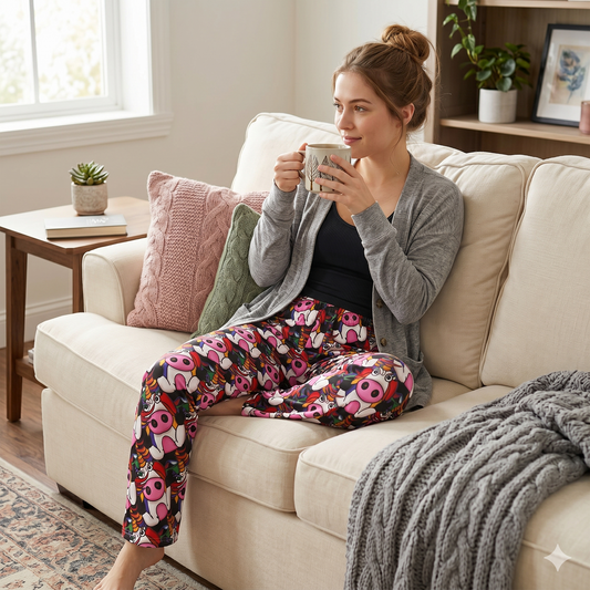 Pajama Pants — Cute Rainbow Unicorn Pig  Giving The Finger -  All-Over Print Lounge Pajama Pants