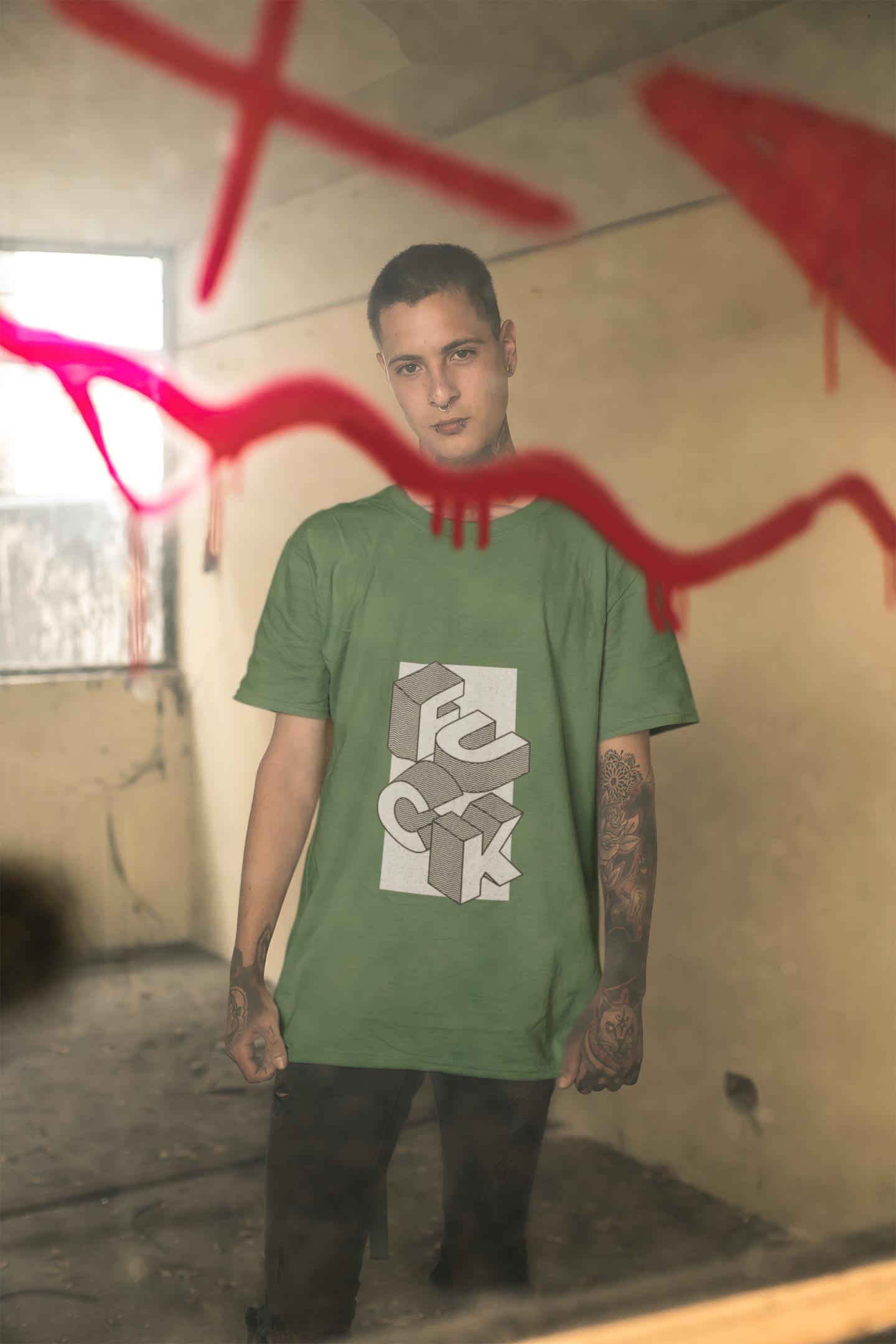 F*ck Block Letter Recycled Tee — Olive Graphic Streetwear Tee