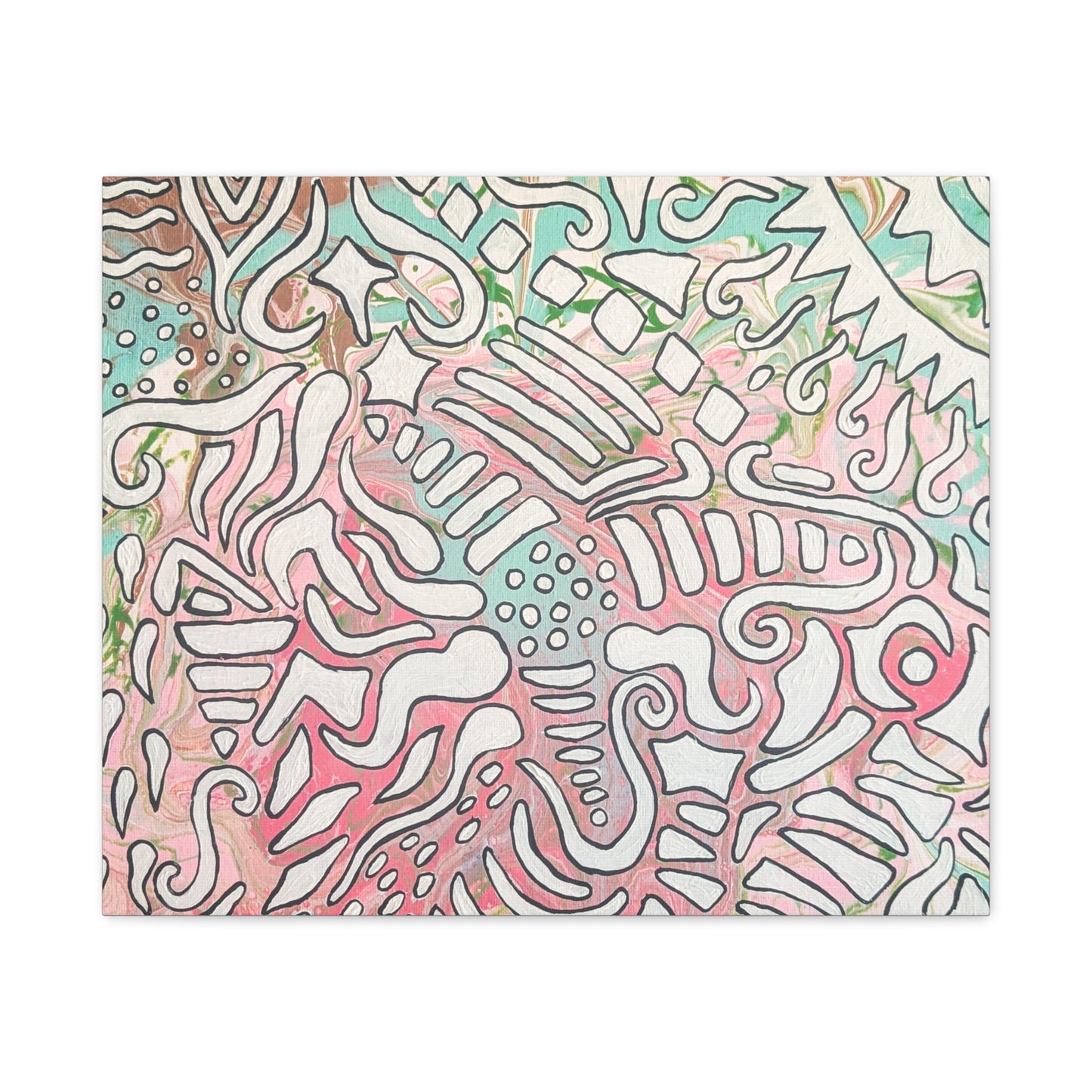 Lisa© by Brandy Young - Abstract Pastel Doodle Canvas Print – Pink & Mint Stretched Wall Art