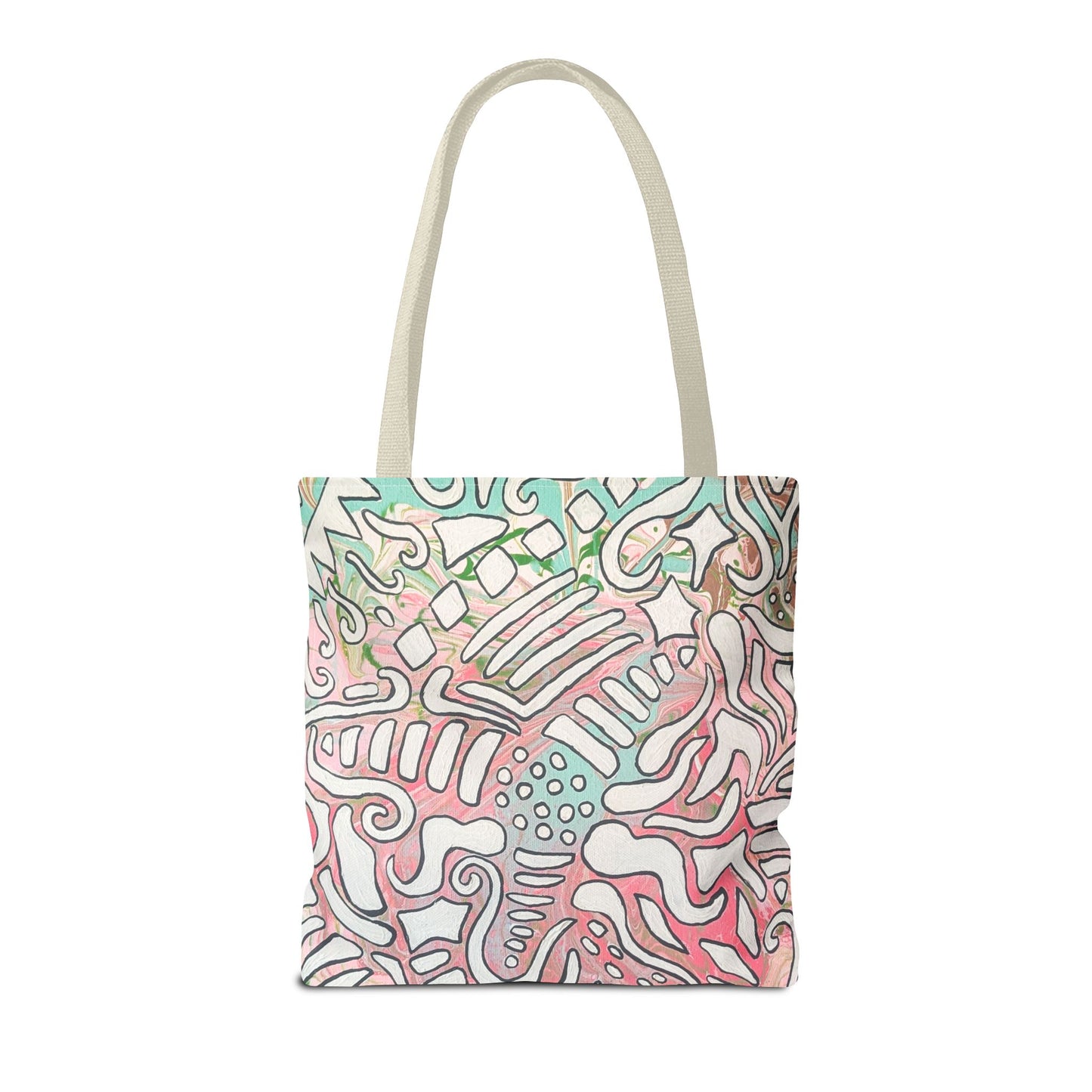 Abstract Coral Reef Pattern Tote Bag - Lisa© by Brandy Young — Pastel Ocean-Inspired All-Over Print