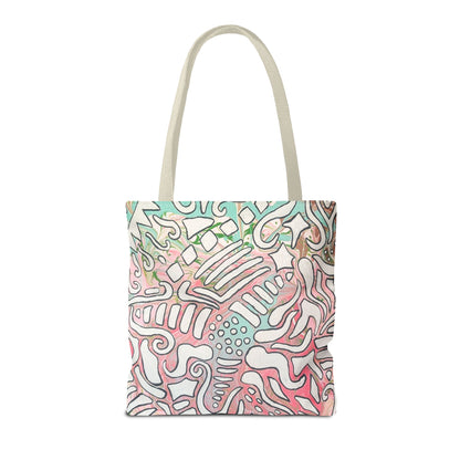 Abstract Coral Reef Pattern Tote Bag - Lisa© by Brandy Young — Pastel Ocean-Inspired All-Over Print