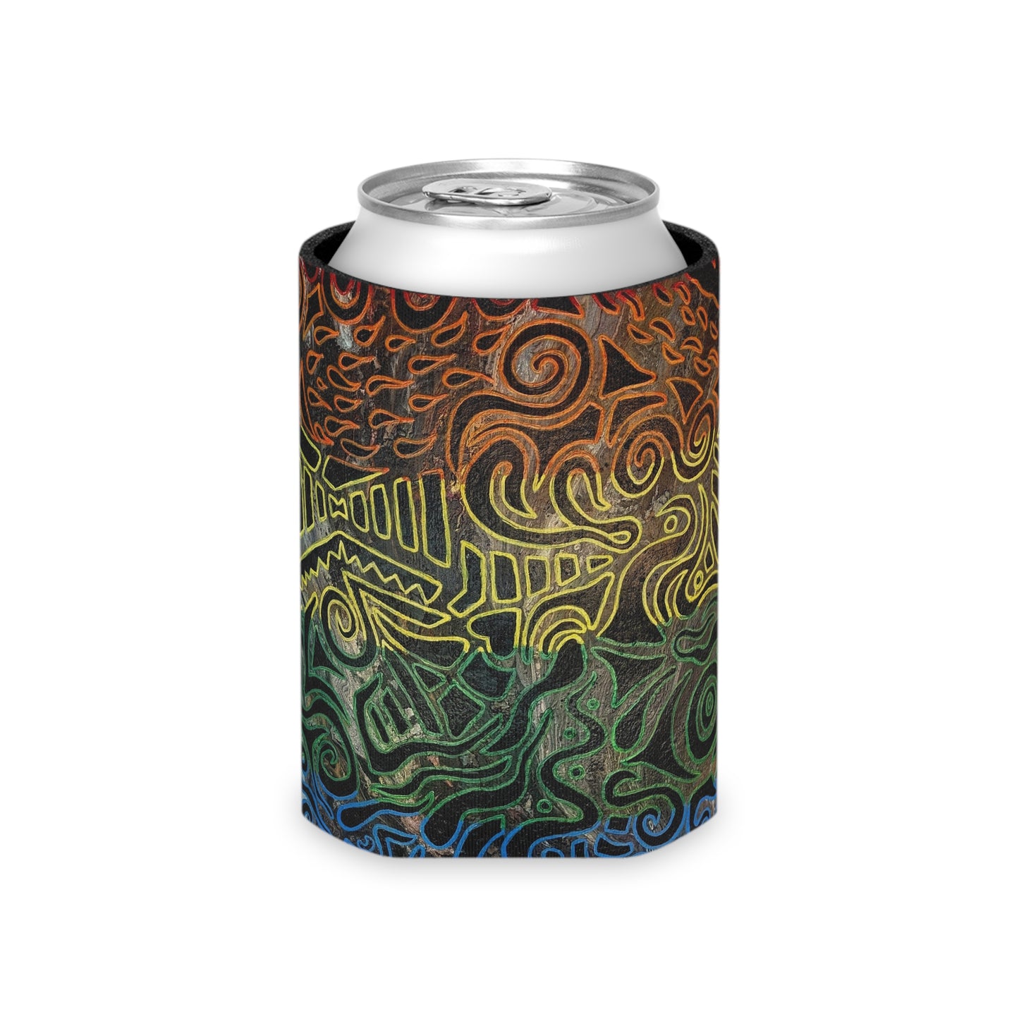 Can Cooler - Gabriella© by Brandy Young — Rainbow Tribal Swirl Neoprene Koozie