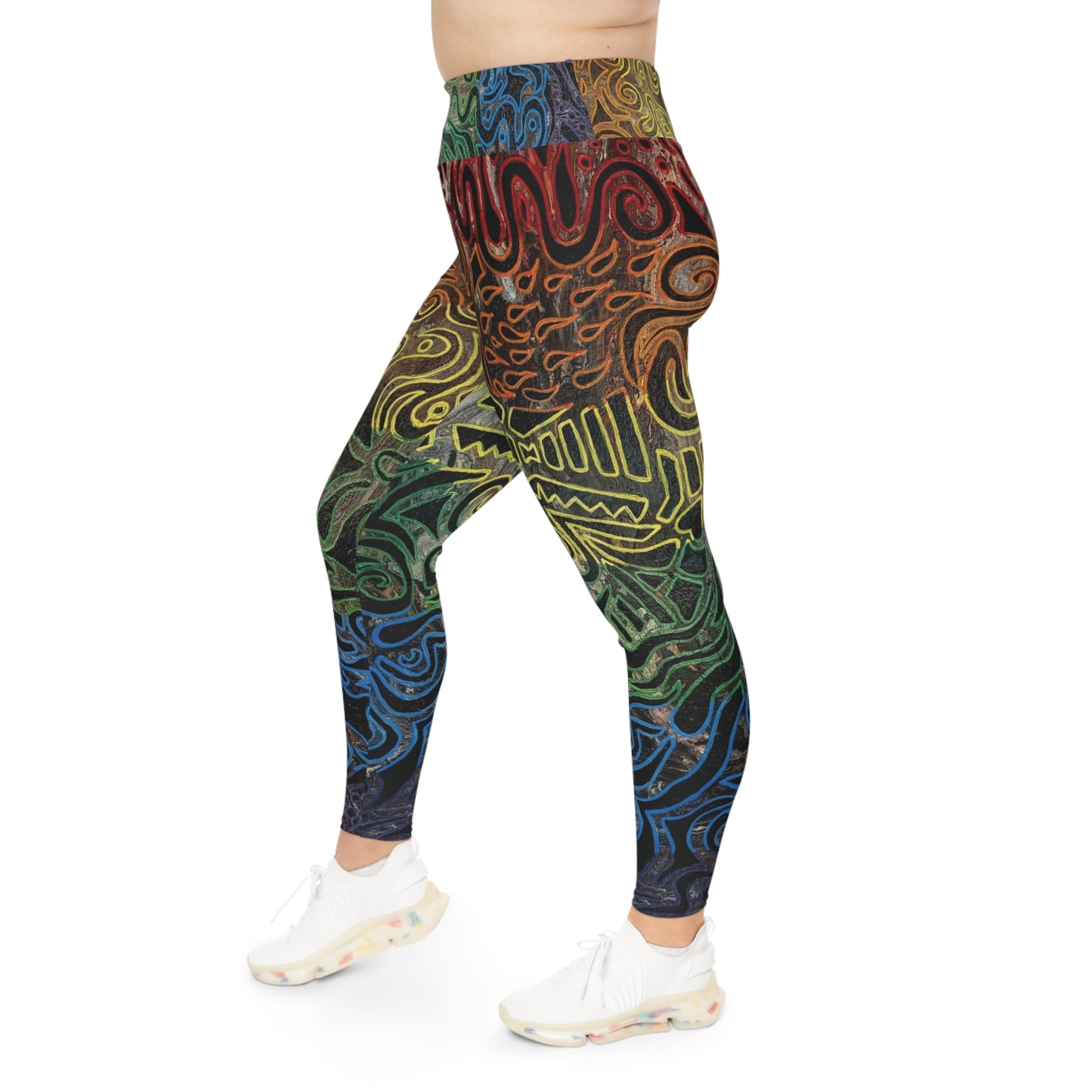 Plus Size Leggings — Gabriella© by Brandy Young -  Colorful Tribal Swirl All-Over Print