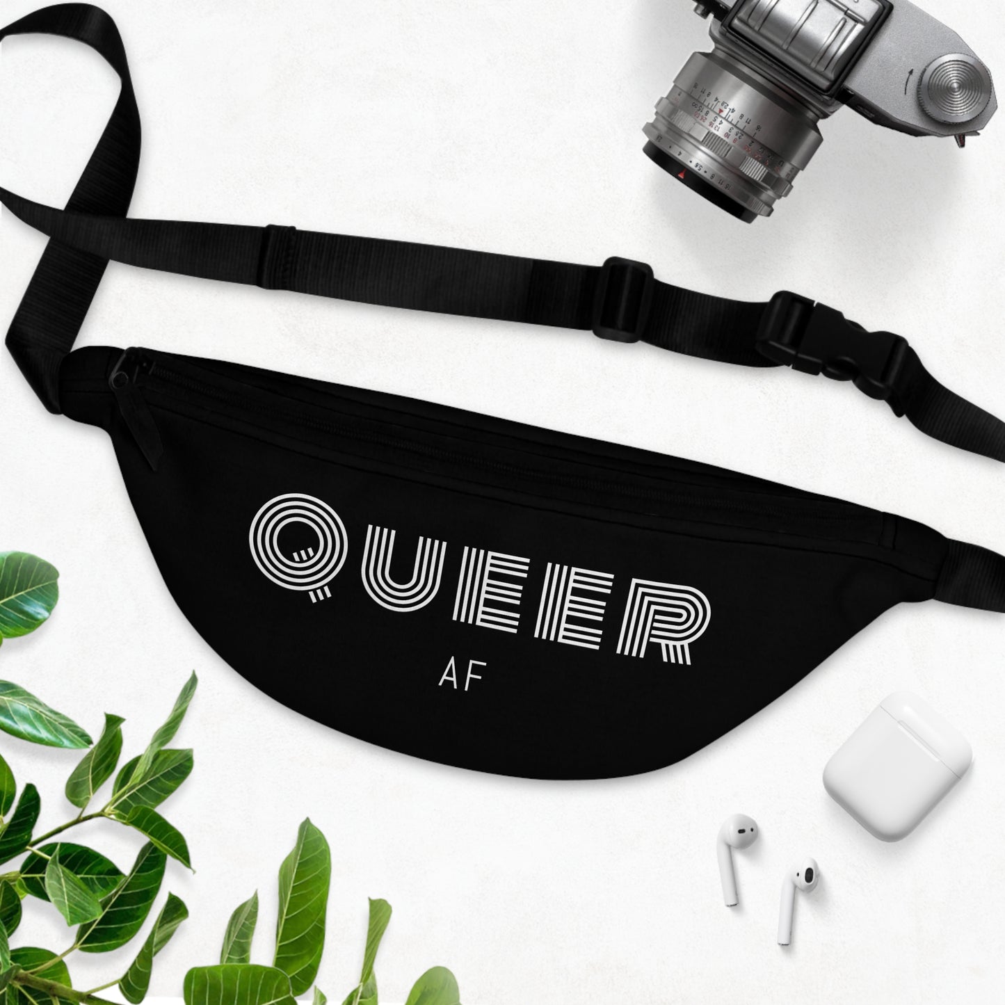 Queer AF Fanny Pack — Black Pride Belt Bag, LGBTQ+ Festival Accessory