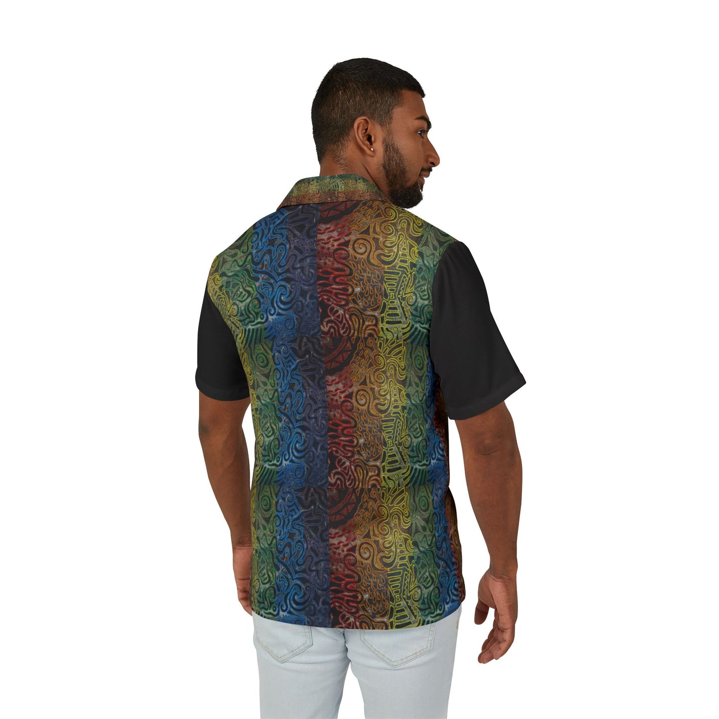 Tropical Tribal Stripe Hawaiian Shirt - Gabriella© by Brandy Young — Camp Shirt