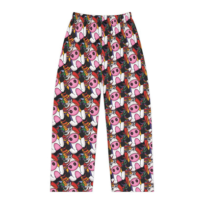 Pajama Pants — Cute Rainbow Unicorn Pig  Giving The Finger -  All-Over Print Lounge Pajama Pants