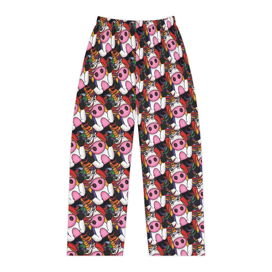 Pajama Pants — Cute Rainbow Unicorn Pig  Giving The Finger -  All-Over Print Lounge Pajama Pants