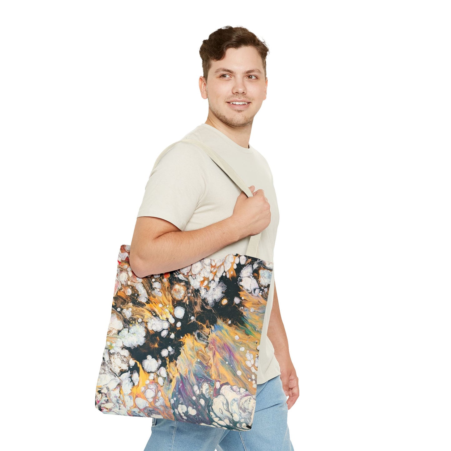 Abstract Fluid Art Tote Bag - Fire Clouds© by Brandy Young – Colorful Marble Splash All-Over Print