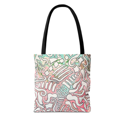 Abstract Coral Reef Pattern Tote Bag - Lisa© by Brandy Young — Pastel Ocean-Inspired All-Over Print