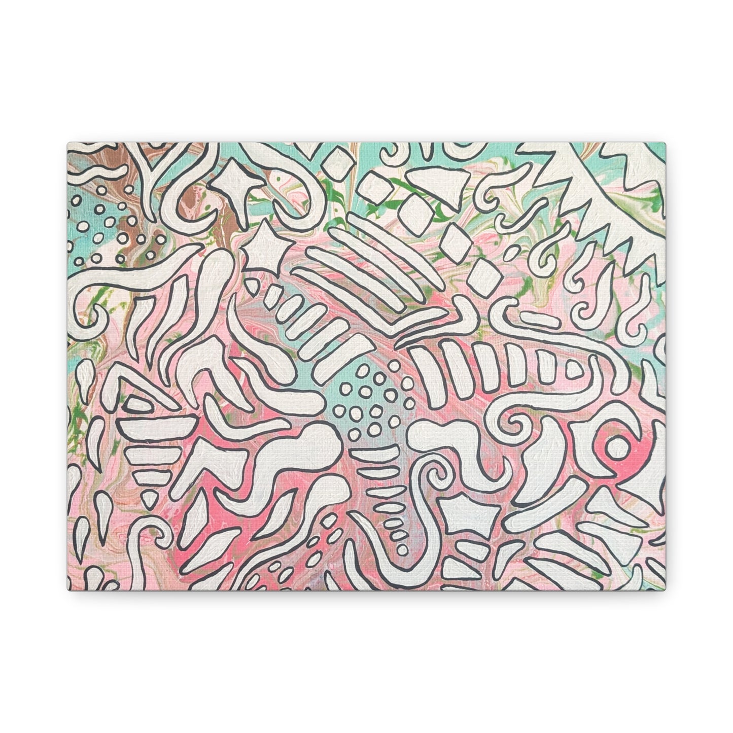 Lisa© by Brandy Young - Abstract Pastel Doodle Canvas Print – Pink & Mint Stretched Wall Art