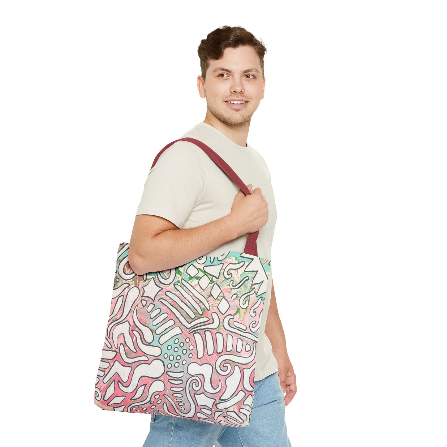 Abstract Coral Reef Pattern Tote Bag - Lisa© by Brandy Young — Pastel Ocean-Inspired All-Over Print