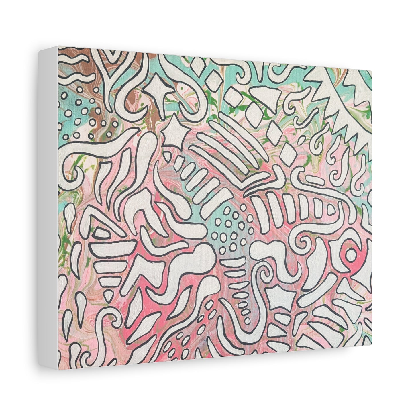 Lisa© by Brandy Young - Abstract Pastel Doodle Canvas Print – Pink & Mint Stretched Wall Art