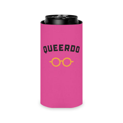 Queerdo Can Cooler – Pink Koozie with Retro Glasses Graphic