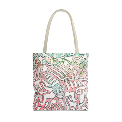 Abstract Coral Reef Pattern Tote Bag - Lisa© by Brandy Young — Pastel Ocean-Inspired All-Over Print