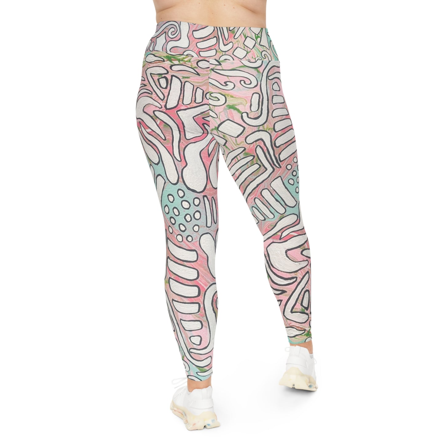 Plus Size Abstract Pink Doodle Leggings - Lisa© by Brandy Young — All-Over Print Comfort
