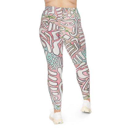 Plus Size Abstract Pink Doodle Leggings - Lisa© by Brandy Young — All-Over Print Comfort