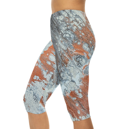 Abstract Marble Capri Leggings - Diane© by Brandy Young — Bronze and Silver Fluid Art Print