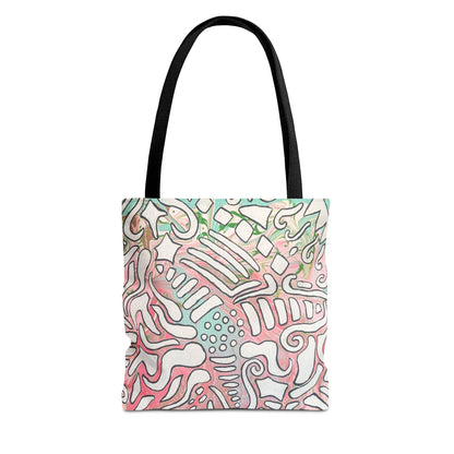 Abstract Coral Reef Pattern Tote Bag - Lisa© by Brandy Young — Pastel Ocean-Inspired All-Over Print