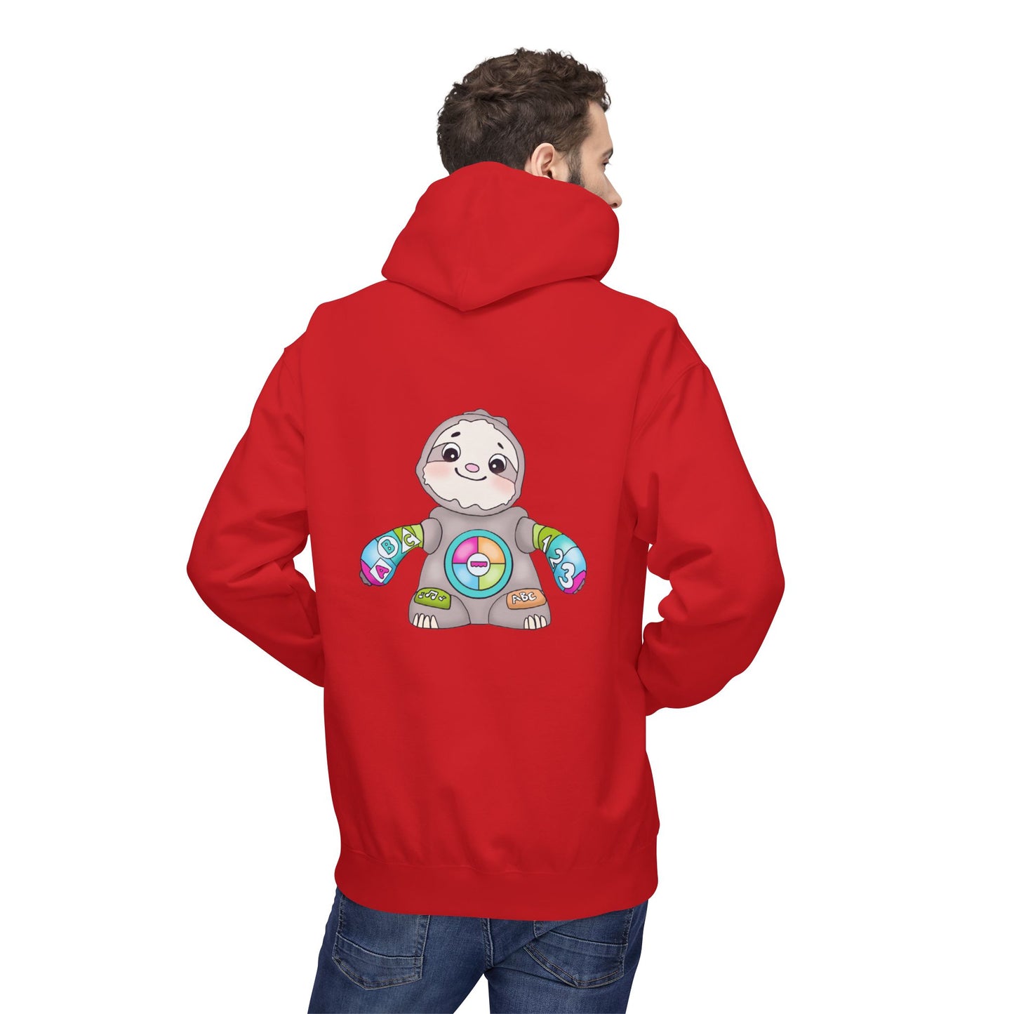 Cute Baby Sloth Hoodie with Colorful Toy Chest Graphic — Cozy Casual Pullover