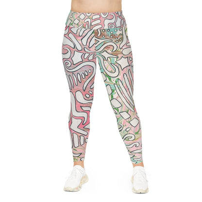 Plus Size Abstract Pink Doodle Leggings - Lisa© by Brandy Young — All-Over Print Comfort