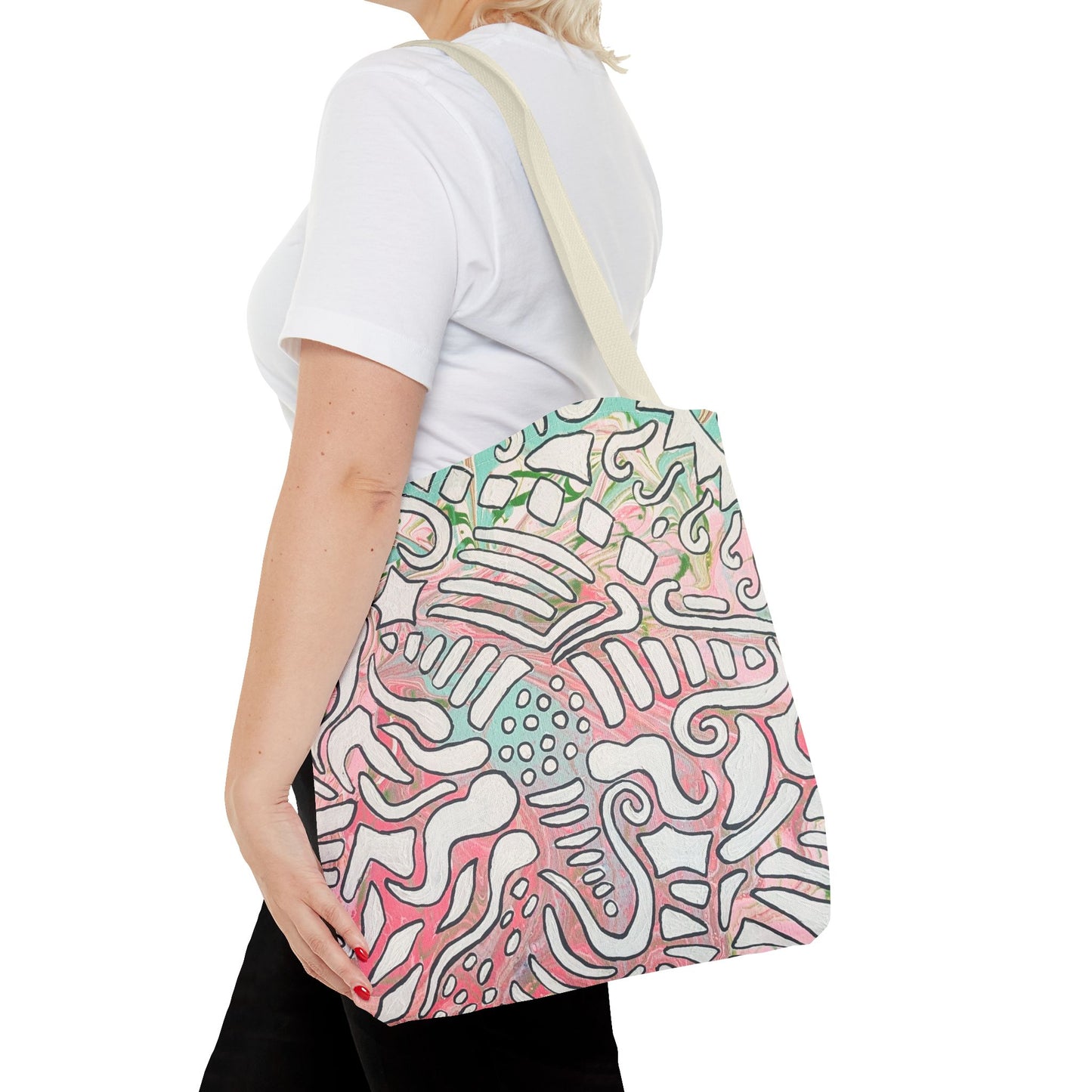 Abstract Coral Reef Pattern Tote Bag - Lisa© by Brandy Young — Pastel Ocean-Inspired All-Over Print
