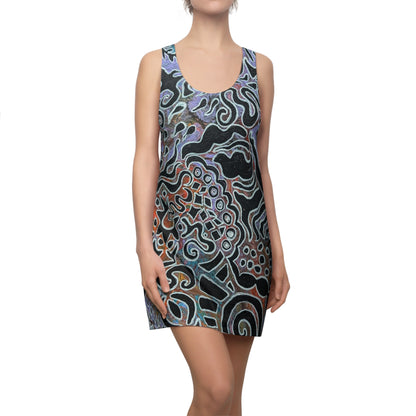 Abstract Swirl Racerback Dress — Artistic Black & Pastel All-Over Print