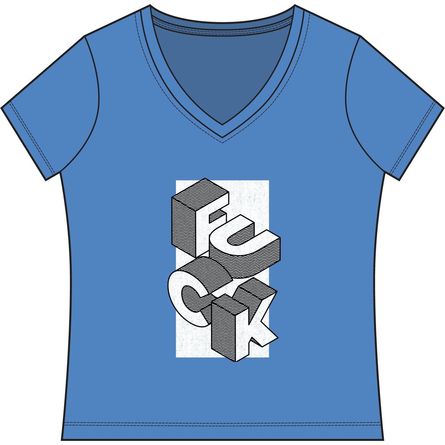 Women's V-Neck Tee - Geometric 'FUCK' Retro Isometric Typography Graphic