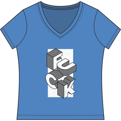 Women's V-Neck Tee - Geometric 'FUCK' Retro Isometric Typography Graphic