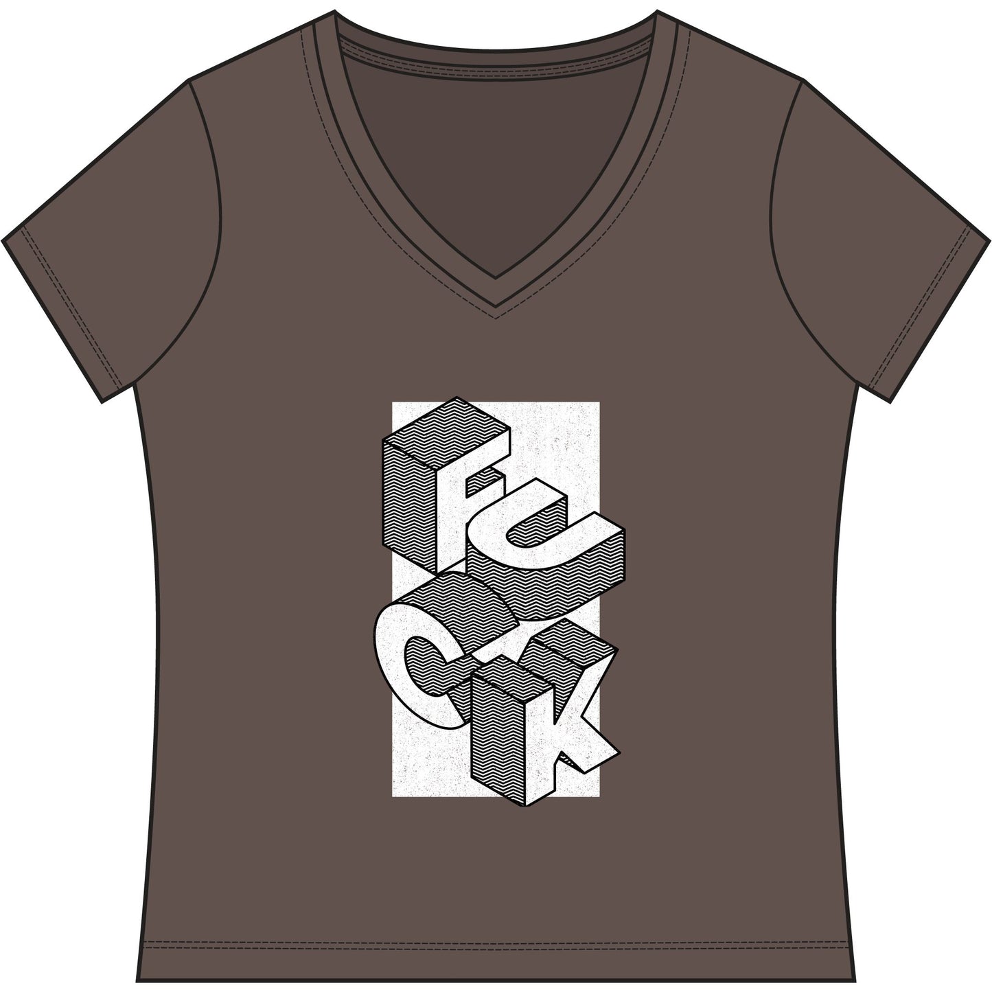 Women's V-Neck Tee - Geometric 'FUCK' Retro Isometric Typography Graphic