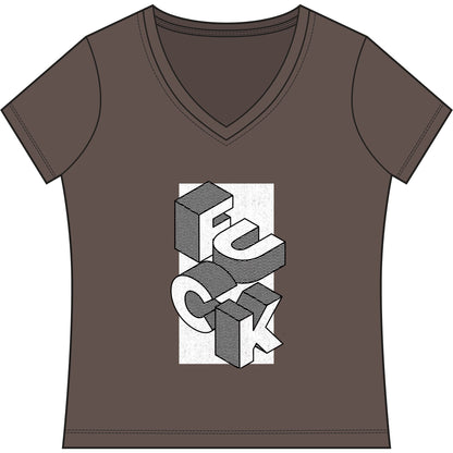 Women's V-Neck Tee - Geometric 'FUCK' Retro Isometric Typography Graphic