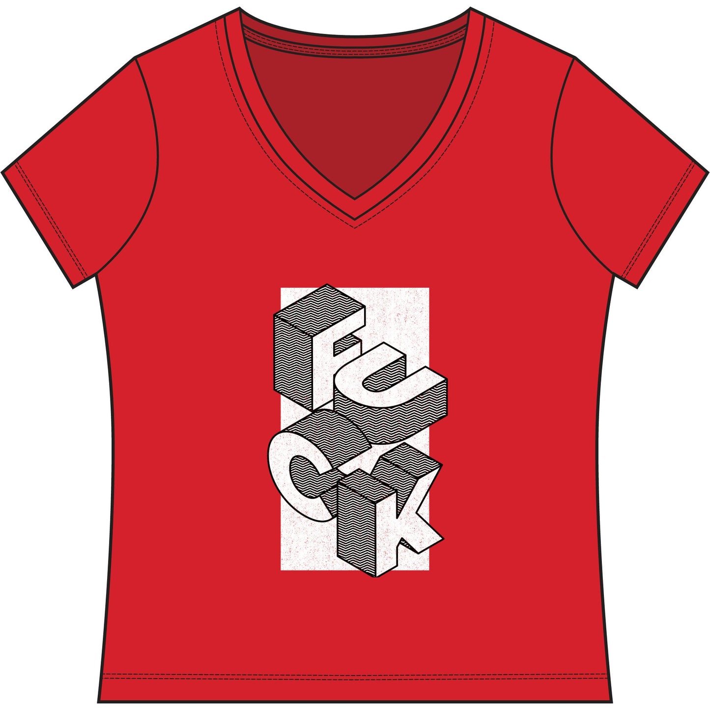 Women's V-Neck Tee - Geometric 'FUCK' Retro Isometric Typography Graphic
