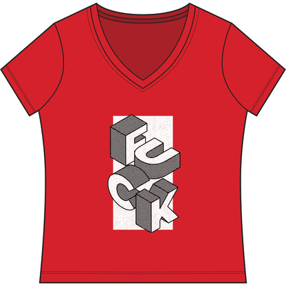 Women's V-Neck Tee - Geometric 'FUCK' Retro Isometric Typography Graphic