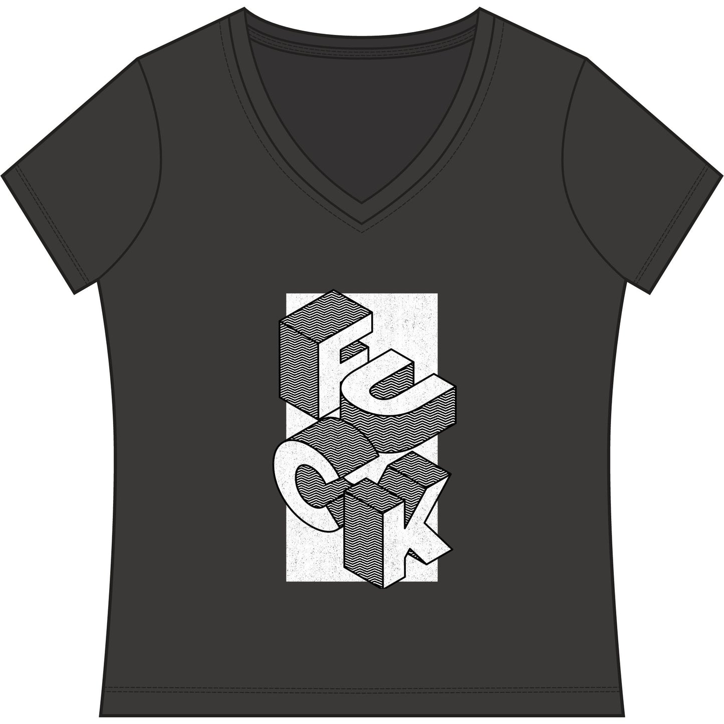 Women's V-Neck Tee - Geometric 'FUCK' Retro Isometric Typography Graphic