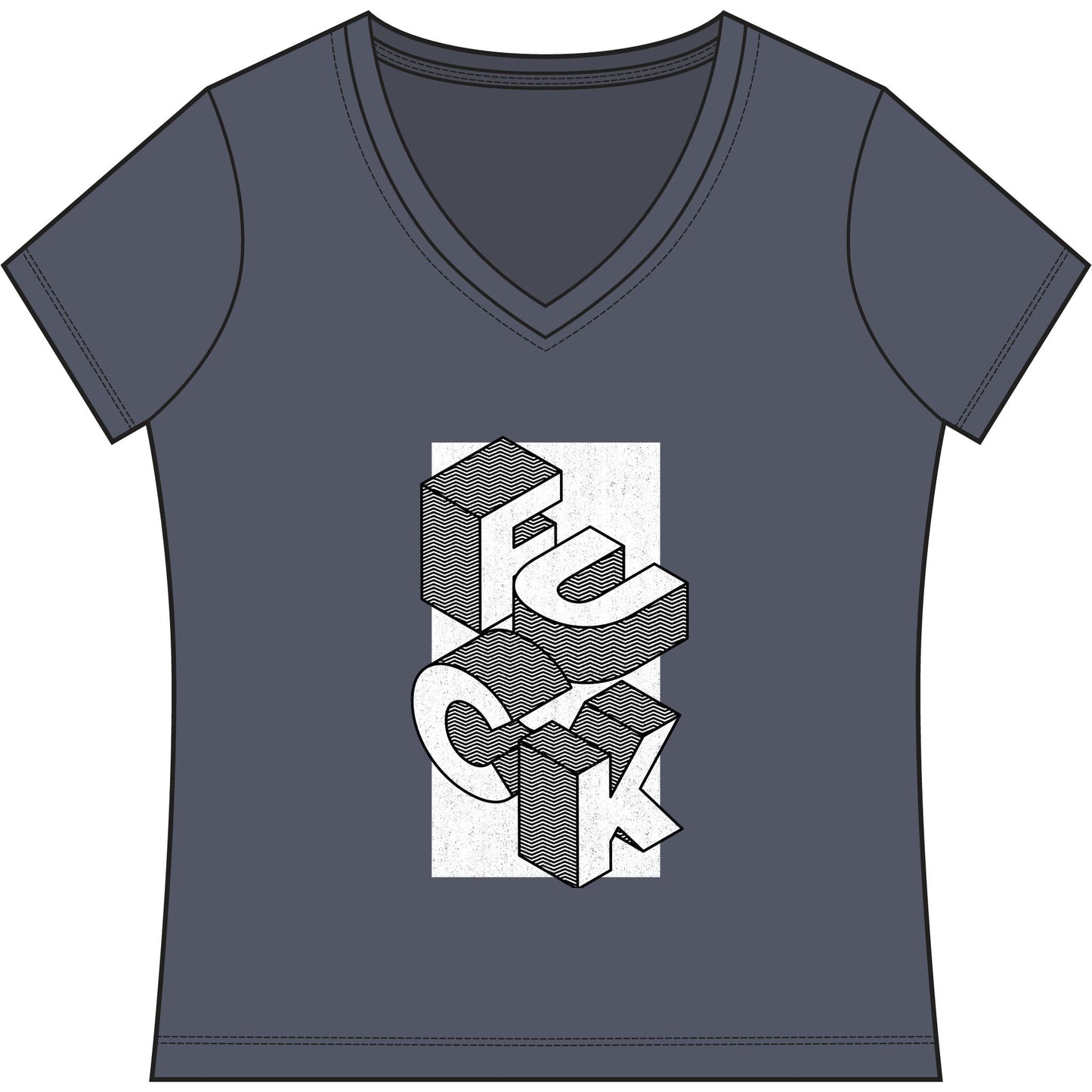 Women's V-Neck Tee - Geometric 'FUCK' Retro Isometric Typography Graphic