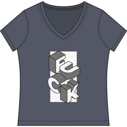 Women's V-Neck Tee - Geometric 'FUCK' Retro Isometric Typography Graphic